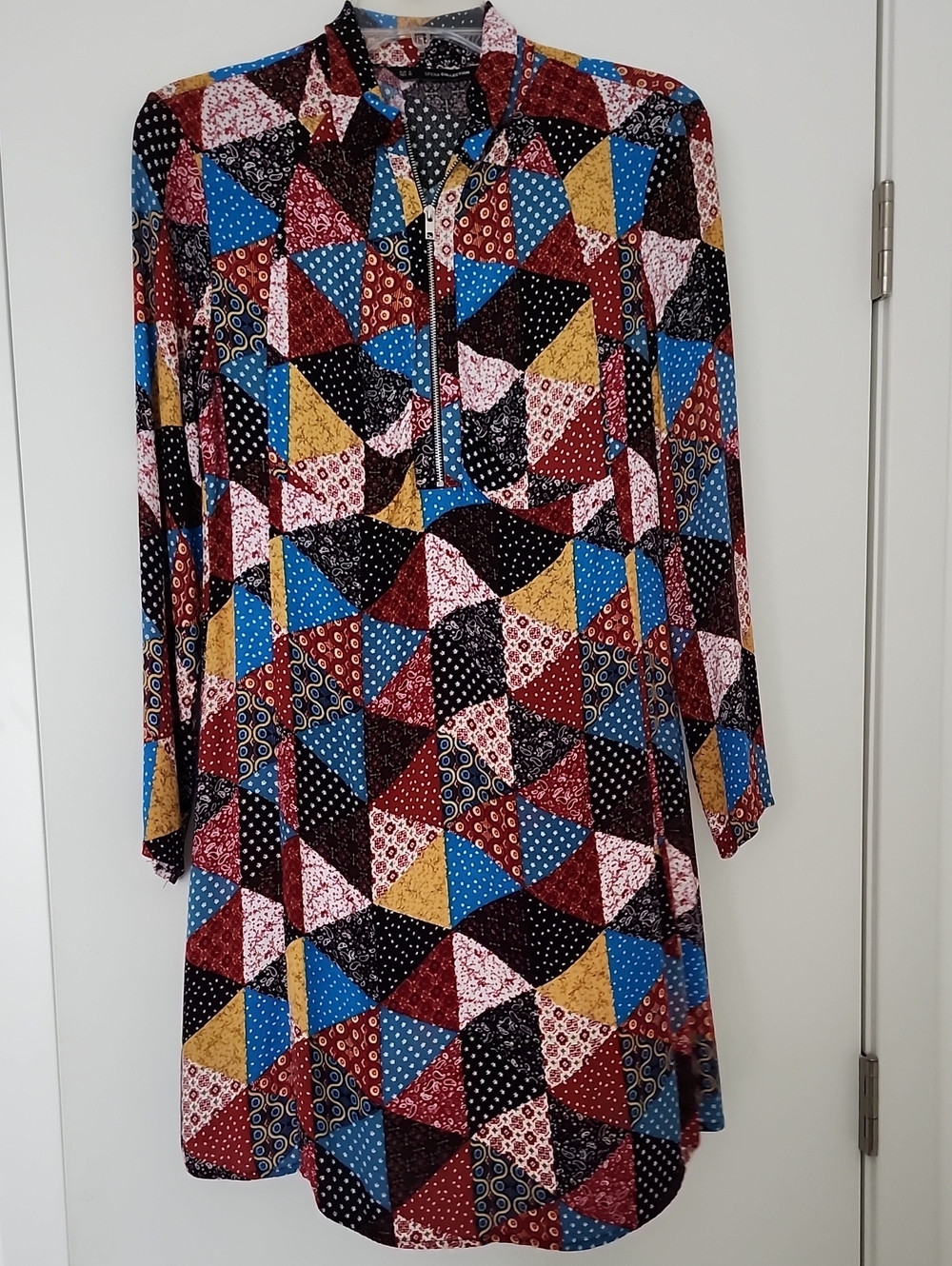 Sfera Collection Multicolor Patchwork Long-Sleeve Dress